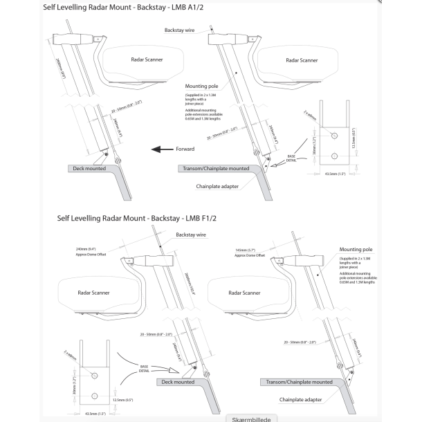 Raymarine Selv-niveaulerende radome beslag for fremadretning p bakstag